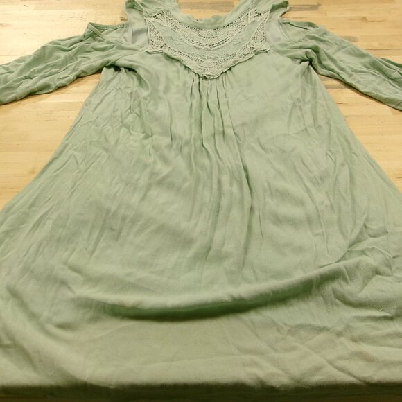 AUW As You Wish Rayon Polyester Womens Off Shoulder Green Dress Blouse Sz Large - Picture 1 of 16